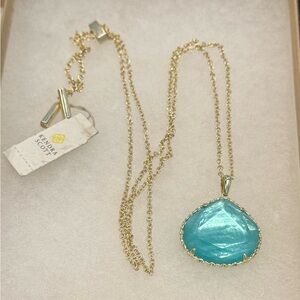 Kendra Scott Macrame Kenzie Adjustable Long Necklace Gold Aqua Illusion